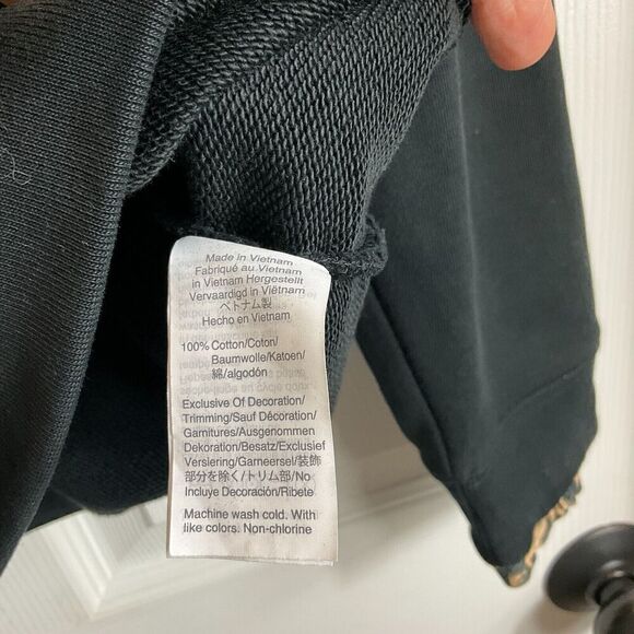 J Crew Women Black Sz XL Sweatshirt Animal Print Trim Pullover Zipper Comfort N3 - Picture 11 of 11